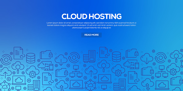 Vector set of design templates and elements for Cloud Hosting in trendy linear style - Seamless patterns with linear icons related to Cloud Hosting - Vector
