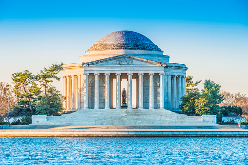 Jefferson Memorial at sunrise, located in Washington DC, USA.