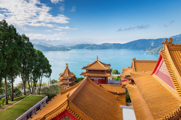 istock Sun Moon Lake View Temple Rooftops Taiwan 1136532641