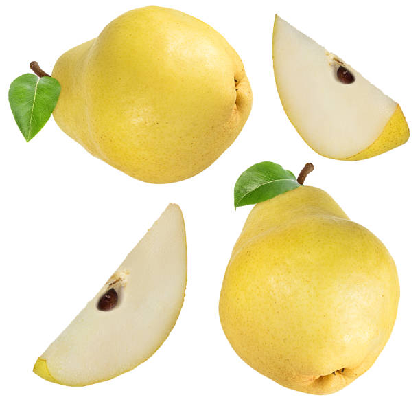 istock Pears with a leaf isolated on white background with clipping path 1136532681