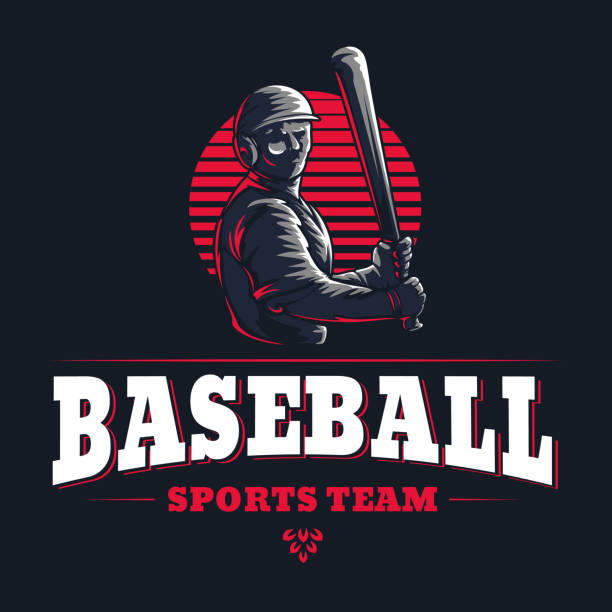 Baseball sports team club emblem engraved retro vintage logo graphic design template with game player silhouette isolated on black background Baseball sports team club emblem engraved retro vintage logo graphic design template with game player silhouette isolated on black background Vector stamp illustration for championship league badge softball homerun stock illustrations