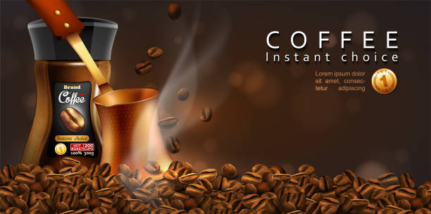 istock Coffee  advertising design. Coffee jar, pot and coffee beans on a  transparent background.  3D vector. High detailed realistic illustration 1136533199