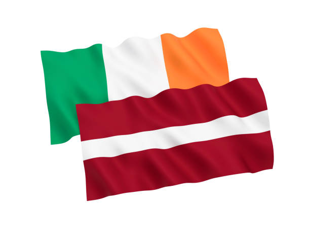 istock Flags of Ireland and Latvia on a white background 1136535368