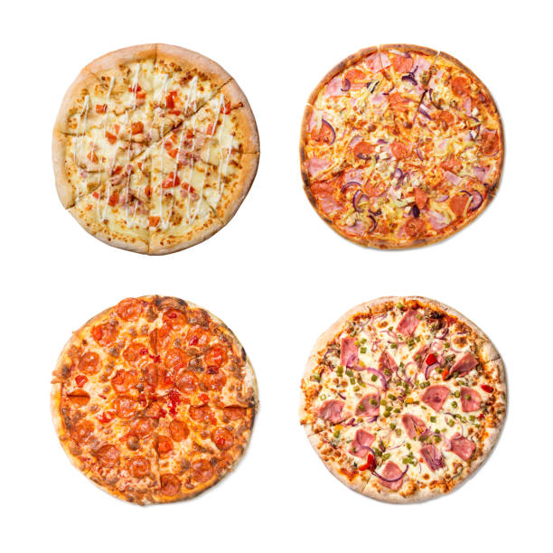 istock Fresh tasty pizza collage set on white background. Top view 1136540227