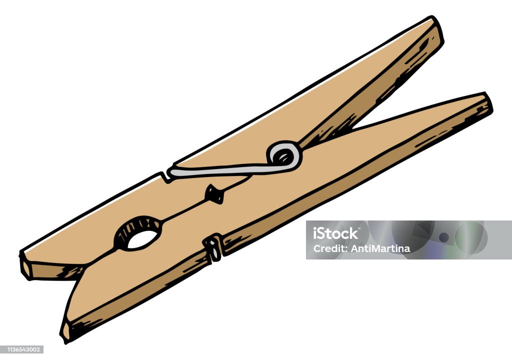 hand drawn wooden clothespin vector illustration of a hand drawn wooden clothespin Clamp stock vector