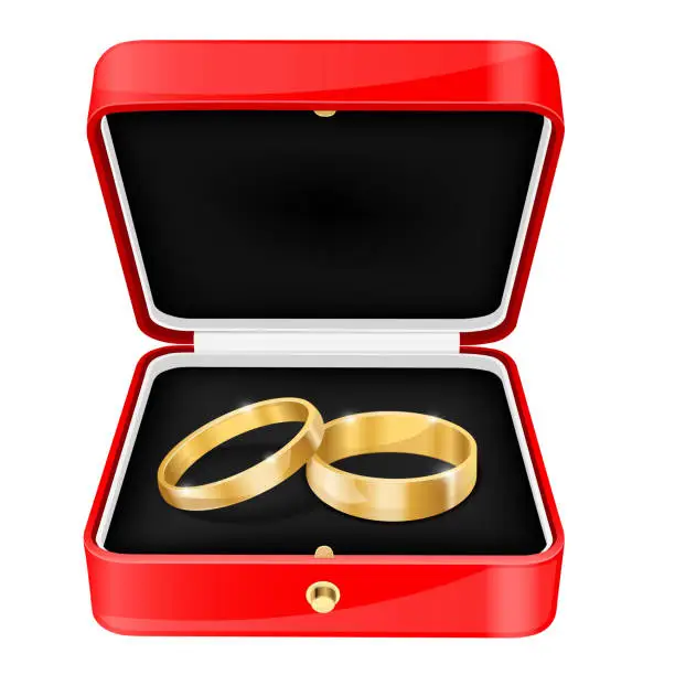 Vector illustration of Wedding rings in a red jewelry box