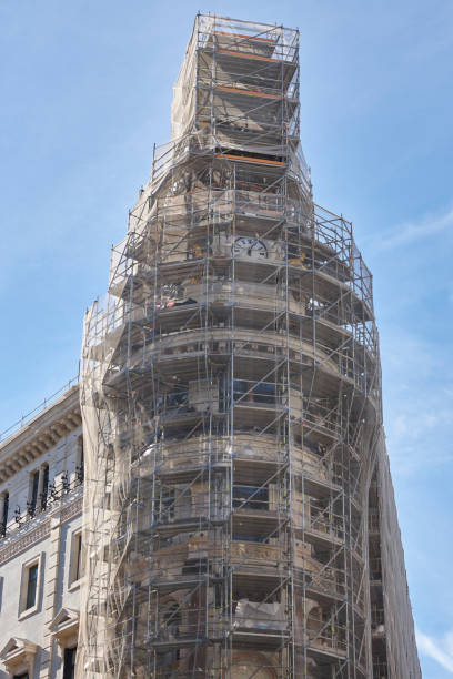istock Refurbishment works with scaffolds on a classic antique building 1136548434