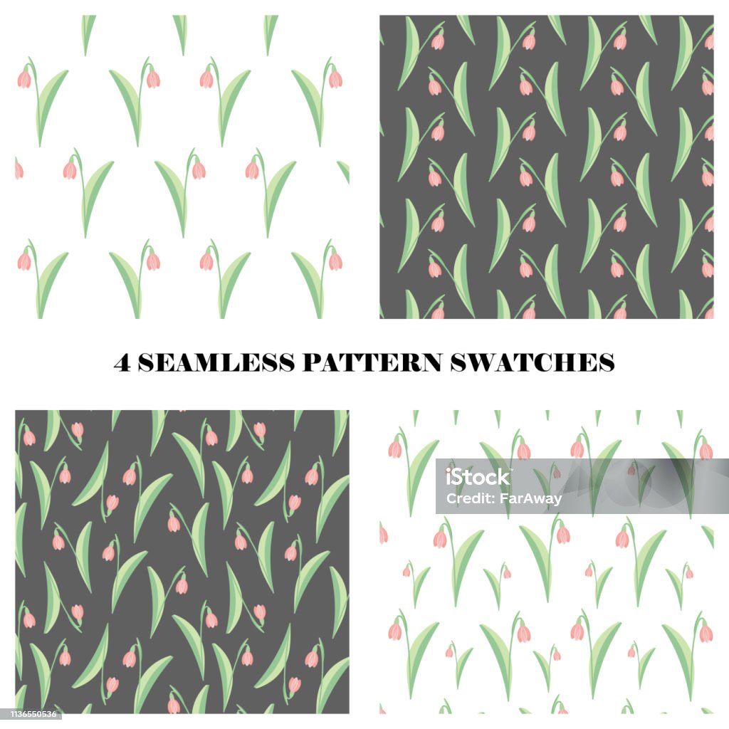 Snowdrop Repeat Pattern Vector Set Of 4 Seamless Repeat Snowdrop Pattern Swatches Stock ...