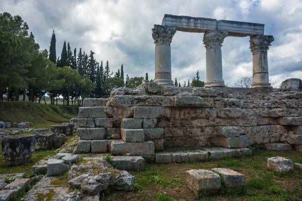 istock Greek ruins in ancient Corinth on Peloponnese in Greece 1136551685