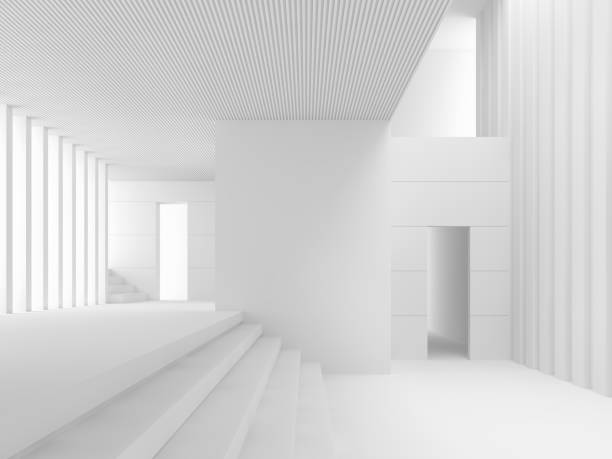 istock Modern white space interior with many levels 3d render 1136551970