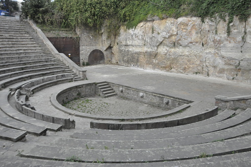 Open-air theatre in the Montjuc hill in Barcelona, Spain. The theatre was built in the style of the ancient Greek theatres