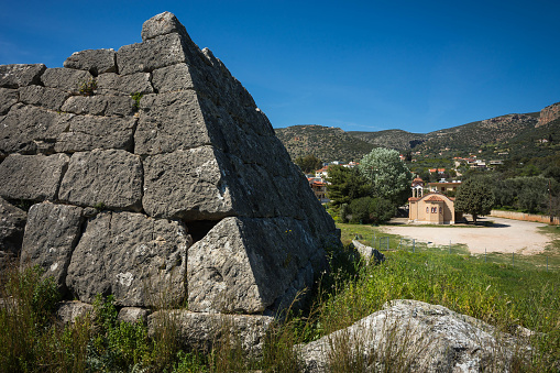 Image of ruins of Pyramid of Hellinikon near Kefalari on Peloponnese in Greece