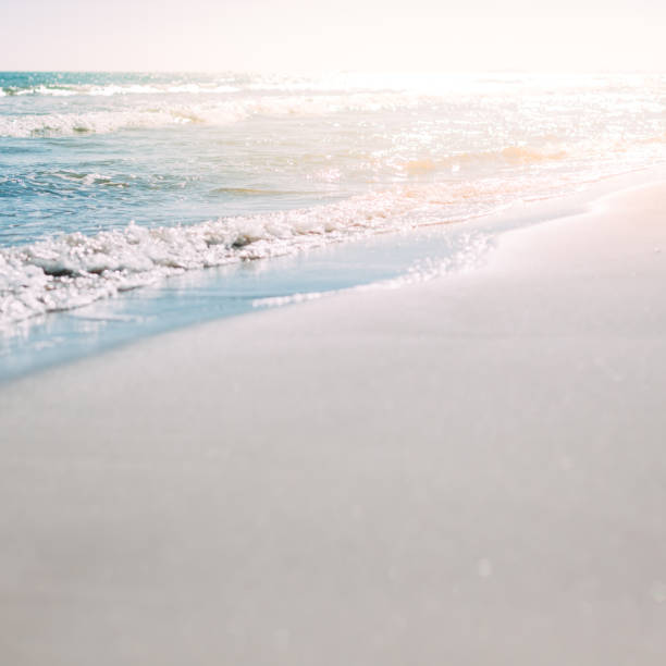 Summer sand beach and seashore waves background. Defocused blurred square holiday vacations concept backdrop for motivational quotes, blog posts, your text