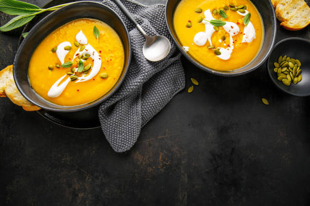 istock Pumpkin creamy soup served in bowl 1136553482