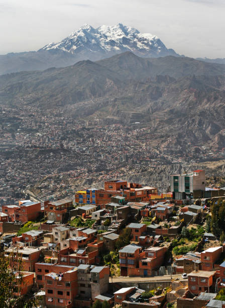 Skyline over La Paz with Mount Illimani in the background on a spring day