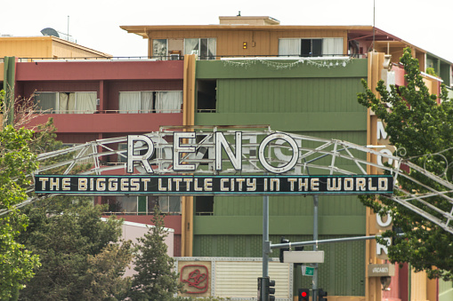 Gambling city reno entrance sign at nevada california USA America