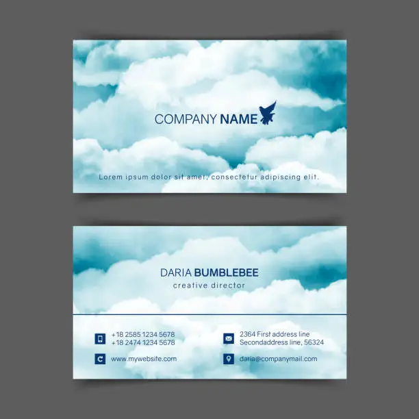 Vector illustration of Two-sided horizontal flyer of a4 format with watercolor blue-white sky