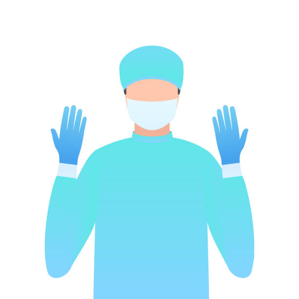 хирург в перчатках и маске - hand in latex glove stock illustrations