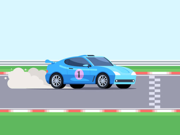 ilustrações de stock, clip art, desenhos animados e ícones de sports car on racetrack - motor racing track motorized sport sports race road