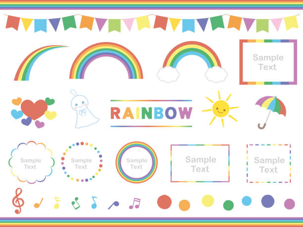 ilustraciones, imágenes clip art, dibujos animados e iconos de stock de marco arcoíris set1 - colors color image rainbow umbrella