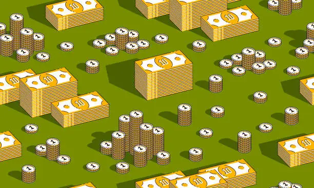 Vector illustration of Money cash seamless background, backdrop for financial business website or economical theme ads and information, dollar currency money signs, vector wallpaper or web site background.