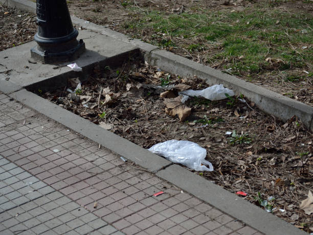 istock Plastic bags thrown on the street 1136559442