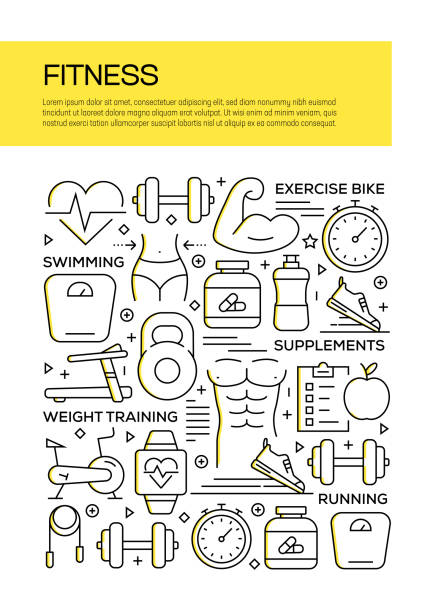 Fitness Concept Line Style Cover Design for Annual Report, Flyer, Brochure. Fitness Concept Line Style Cover Design for Annual Report, Flyer, Brochure. progress report stock illustrations