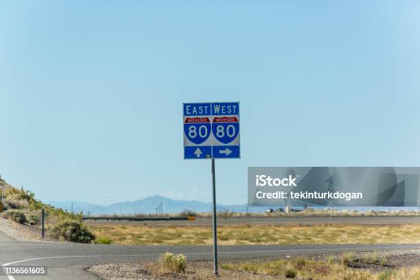 Interstate 80 Traffic Sign On Highway Between Utah And Nevada Usa America Stock Photo - Download Image Now