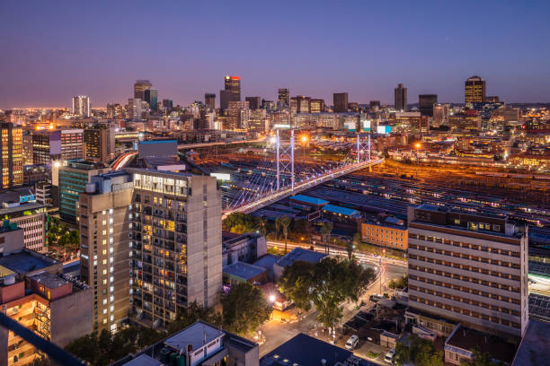 ネルソン・マンデラ橋とヨハネスブルグの街並み - nelson mandela bridge cityscape bridge south africa ストックフォトと画像