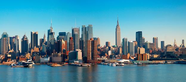 New York City panorama with Manhattan Skyline over Hudson River.