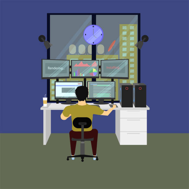 work multi task room vector illustration eps10 work multi task room vector illustration eps10 programing monitor stock illustrations