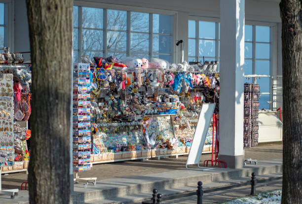Sopot/Poland - 22 January 2019: colourful shops with souvenirs at the molo  in Sopot.