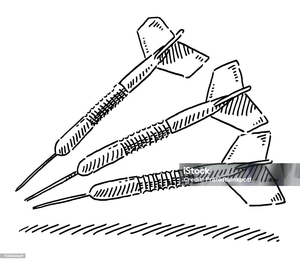 Three Darts Drawing Hand-drawn vector drawing of Three Darts. Black-and-White sketch on a transparent background (.eps-file). Included files are EPS (v10) and Hi-Res JPG. Black And White stock vector