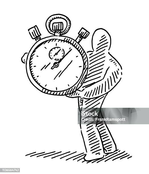 Human Figure Holding Stopwatch Drawing Stock Illustration - Download Image Now - Time, Drawing - Art Product, Stopwatch