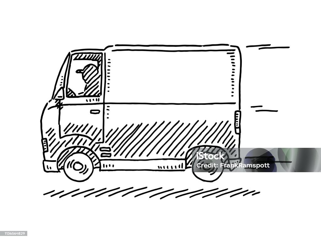 Fast Delivery Van Drawing Hand-drawn vector drawing of a Fast Delivery Van. Black-and-White sketch on a transparent background (.eps-file). Included files are EPS (v10) and Hi-Res JPG. Sketch stock vector