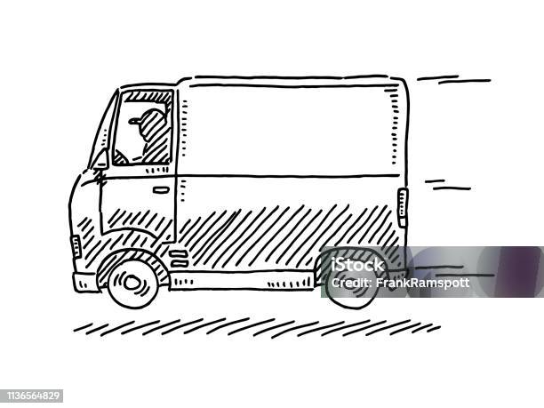 Fast Delivery Van Drawing Stock Illustration - Download Image Now - Sketch, Delivering, Van - Vehicle