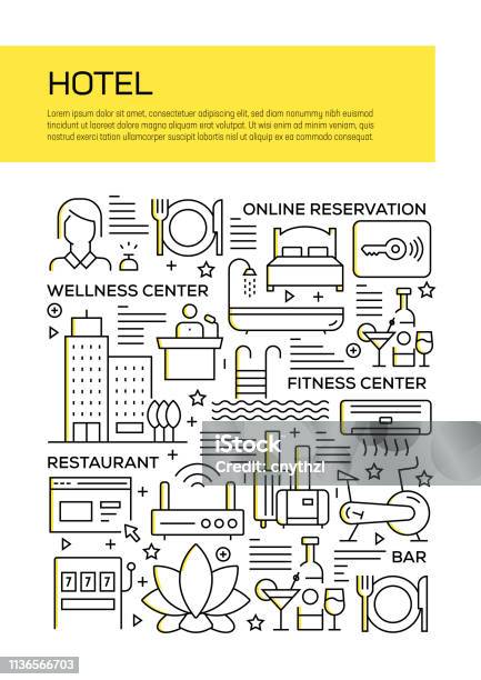 Hotel Concept Line Style Cover Design For Annual Report Flyer Brochure Stock Illustration - Download Image Now