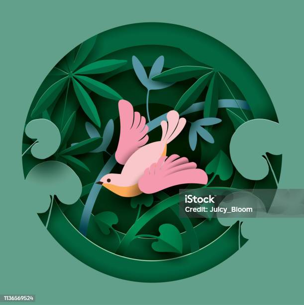 Bird In The Thickets Of Plants Stock Illustration - Download Image Now - Papercutting, Springtime, Bird