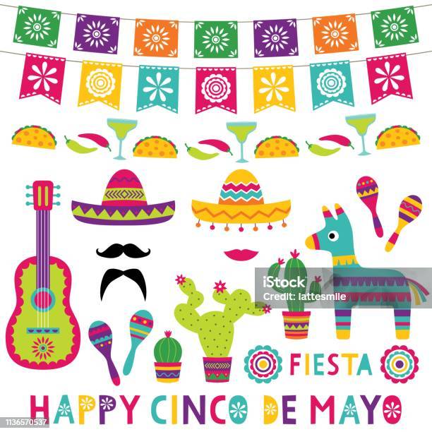 Cinco De Mayo Isolierte Partydekoration Stock Vektor Art und mehr Bilder von Mexiko - Mexiko, Mexikanische Kultur, Cinco de Mayo