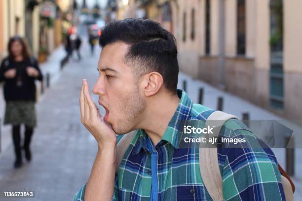 Man Checking His Own Breath Stock Photo - Download Image Now - Bad Breath, Adult, Adults Only