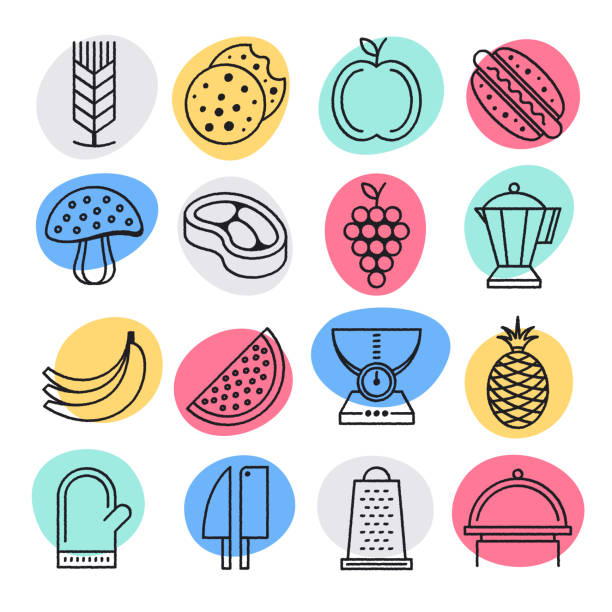 illustrations, cliparts, dessins animés et icônes de aliments crus régimes doodle style vector icon set - fruit drawing watermelon pencil drawing