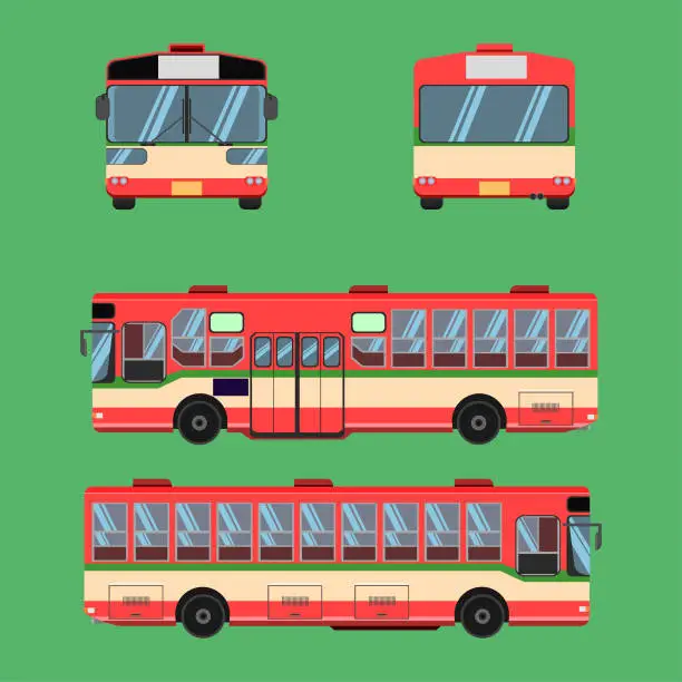 Vector illustration of thai bus red green white transport car vehicle driver fare passenger autobus omnibus coach rail bench chair stool armchair seat mattress bolster hassock pad vector illustration