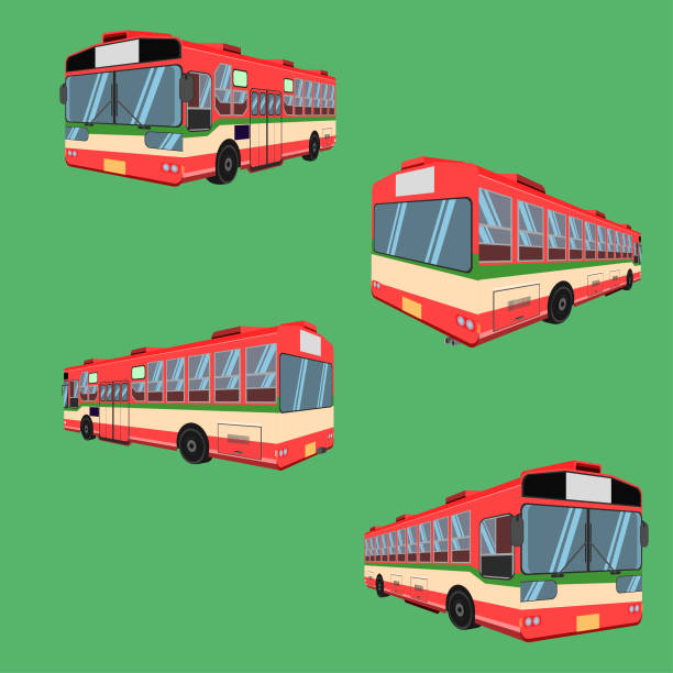 ilustrações de stock, clip art, desenhos animados e ícones de 3d thai bus red green white transport car vehicle driver fare passenger autobus omnibus coach rail bench chair stool armchair seat mattress bolster hassock pad vector illustration - bus coach bus travel red