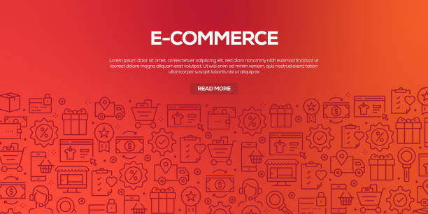 moda doğrusal tarzda e-ticaret için tasarım şablonları ve öğeleri vektör seti-e-ticaret ile ilgili doğrusal simgeler ile dikişsiz desenler-vektör - online shopping stock illustrations