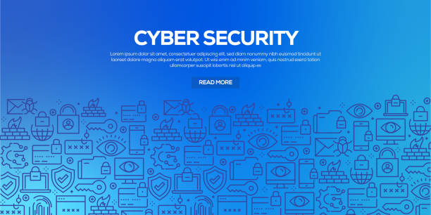 illustrations, cliparts, dessins animés et icônes de ensemble vectoriel de modèles et d'éléments de conception pour la cybersécurité dans un style linéaire tendance-seamless patterns avec des icônes linéaires liées à la cyber-sécurité-vecteur - internet banner network server technology