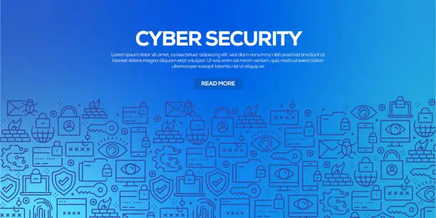 Vector illustration of Vector set of design templates and elements for Cyber Security in trendy linear style - Seamless patterns with linear icons related to Cyber Security - Vector