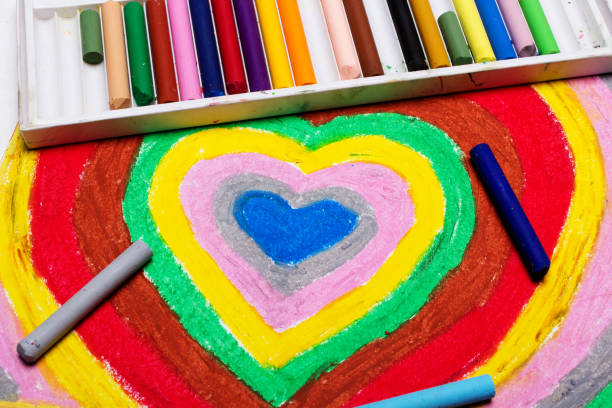 Colorful drawing: Valentines day card with beautiful hearts