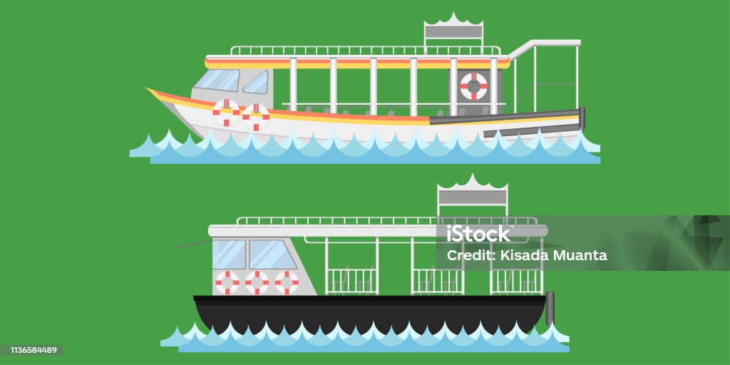 Express boat ship boat vesselcraft barge ark river water Lifebuoy barge float raft punt pram pontoon passenger fare chair pad ticket vector illustrator eps10 Vector stock vector