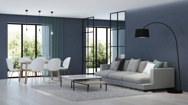 istock Modern house interior. Kitchen behind glass partitions. 3D rendering. 1136585060