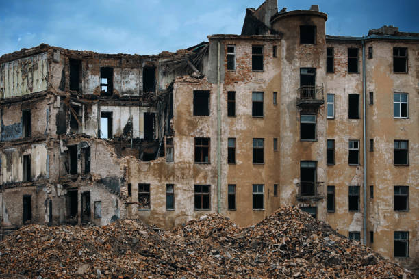 istock Abandoned destroyed building ready to be tear down 1136585755